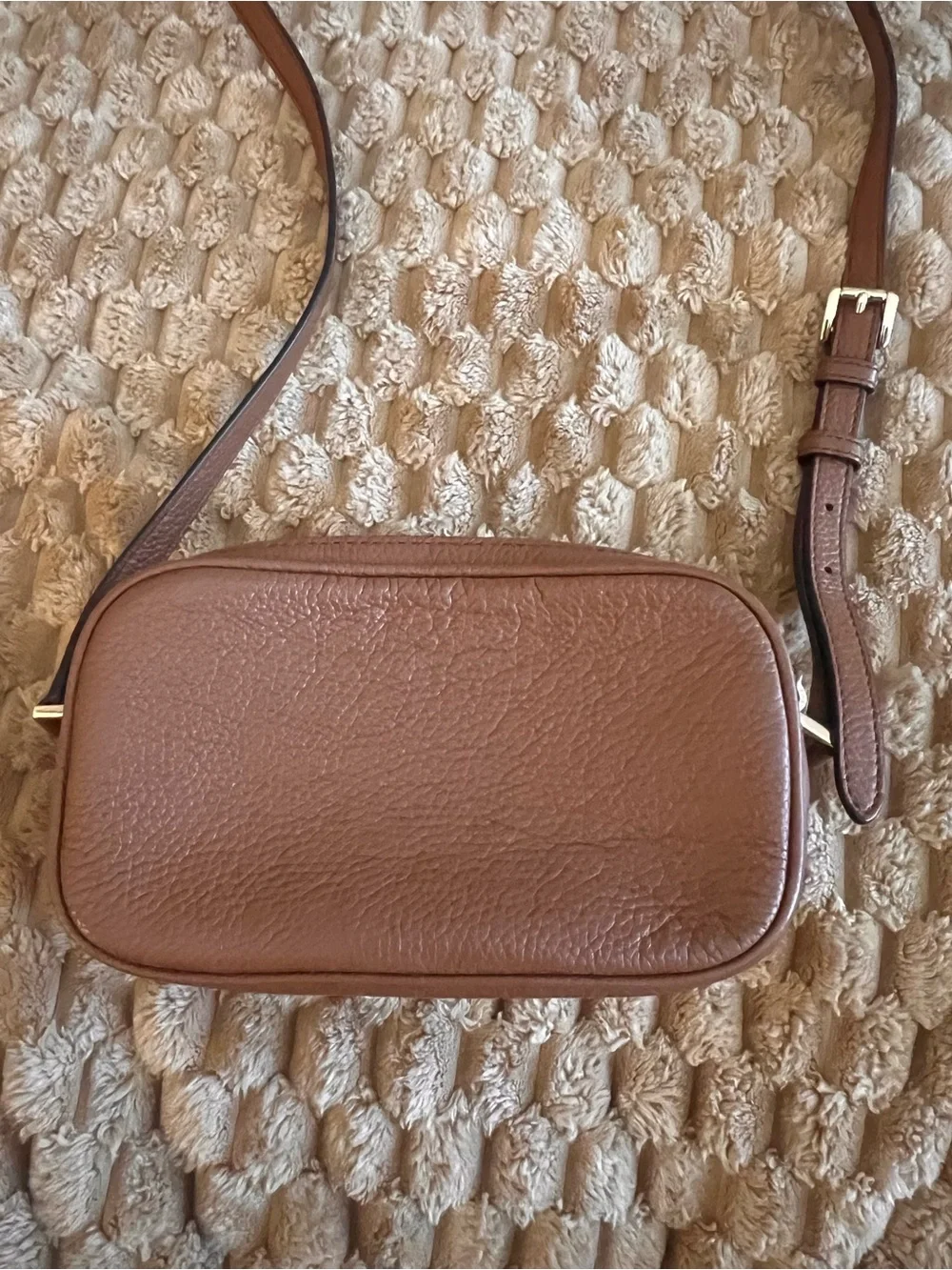 Michael Kors Chestnut Pebbled Leather Crossbody with Gold MK Logo